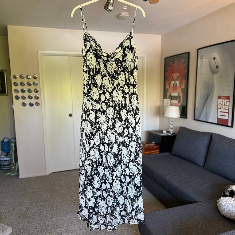 Jones New York Crepe Silk Black & Cream Floral Spaghetti Dress